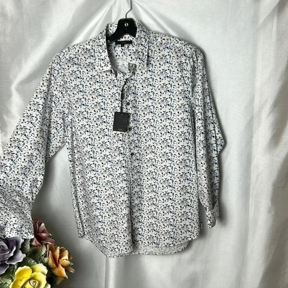 AKA Men shirt,size SM,NWT,slim fit ,100  cotton,career,white,small floral print. - Picture 5 of 16